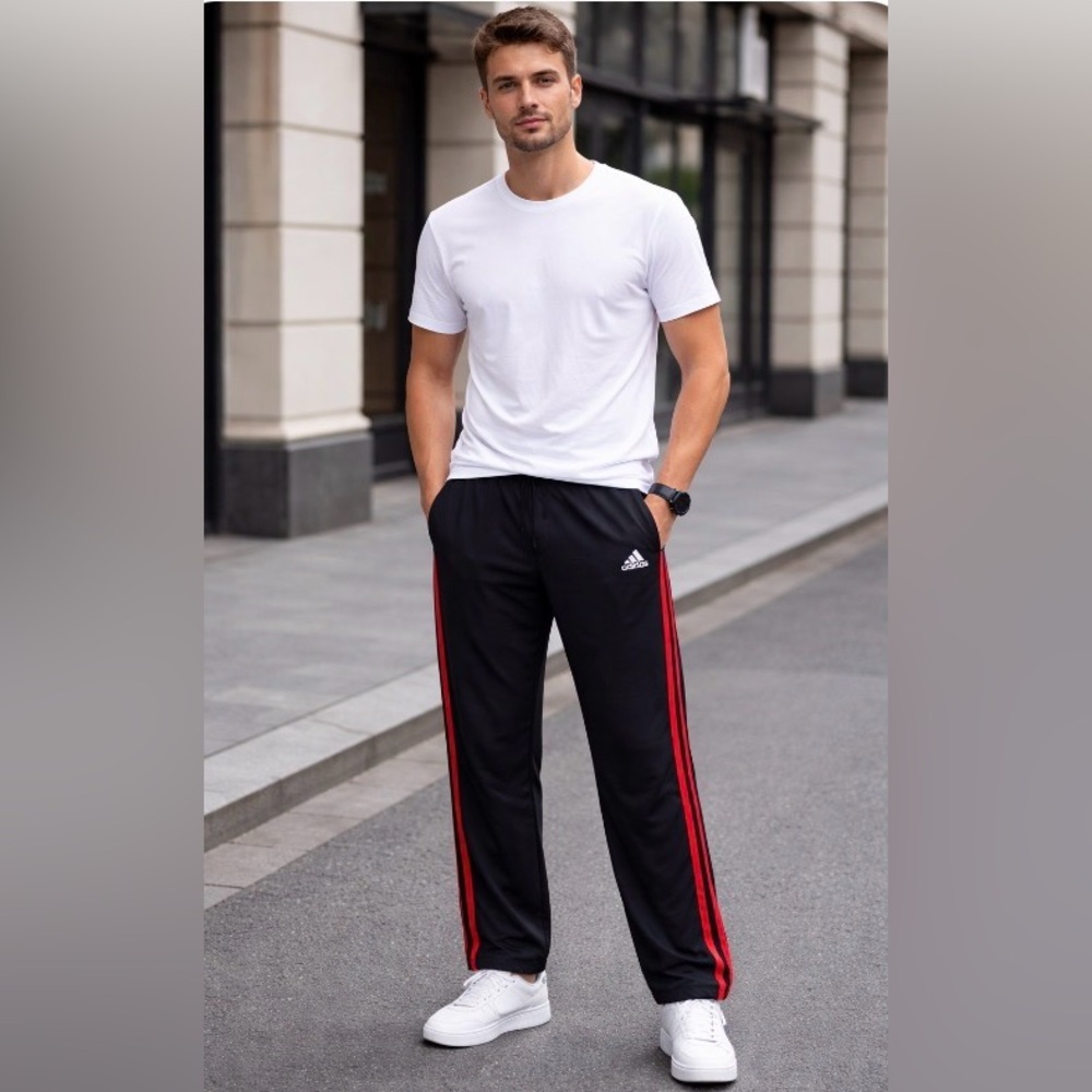 Adidas men’s Black &red Athletic Drawstring Windbreaker sweatpants Large